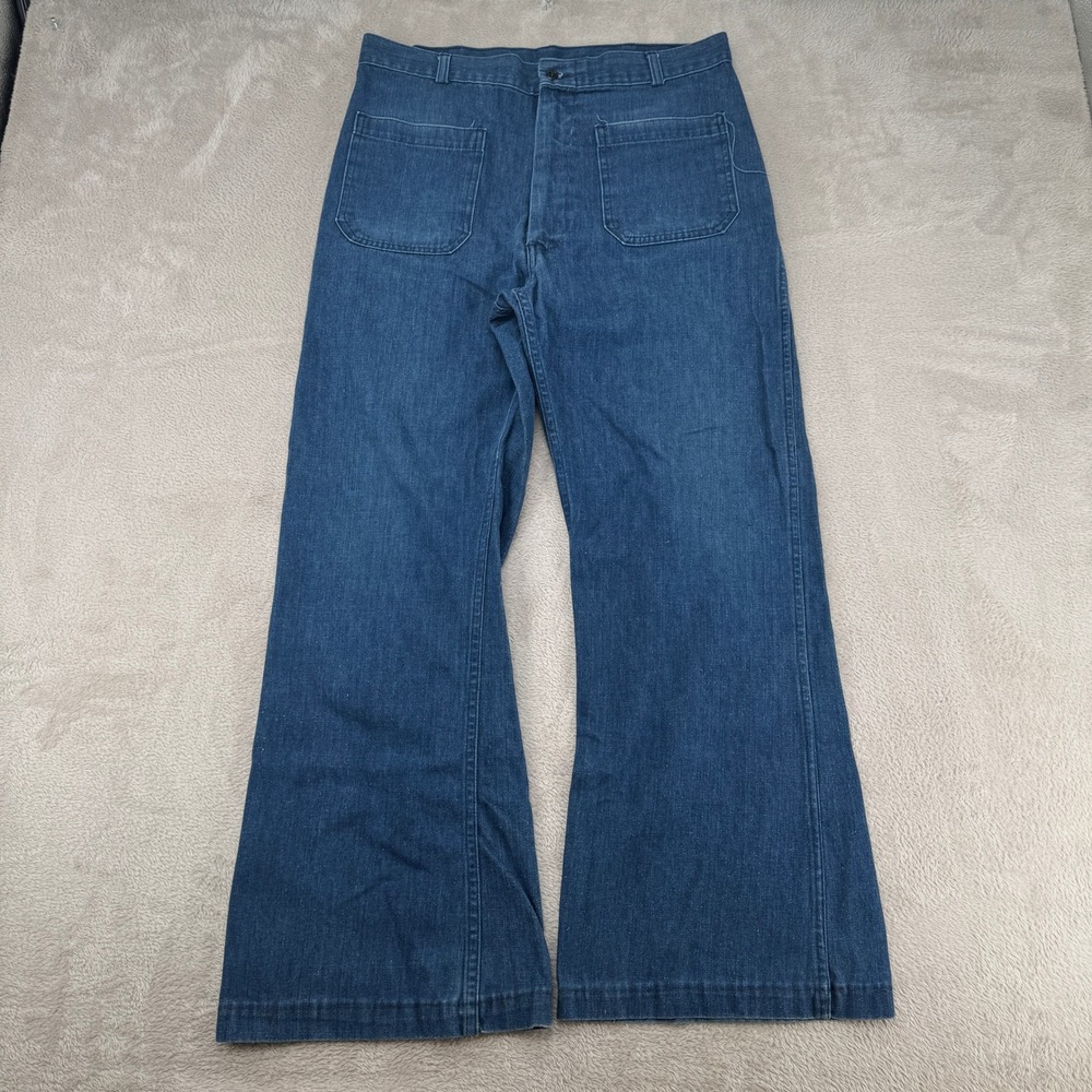 Vintage US Navy Military Utility Jeans Trousers Mens 34XL Blue Denim Bell Bottom
